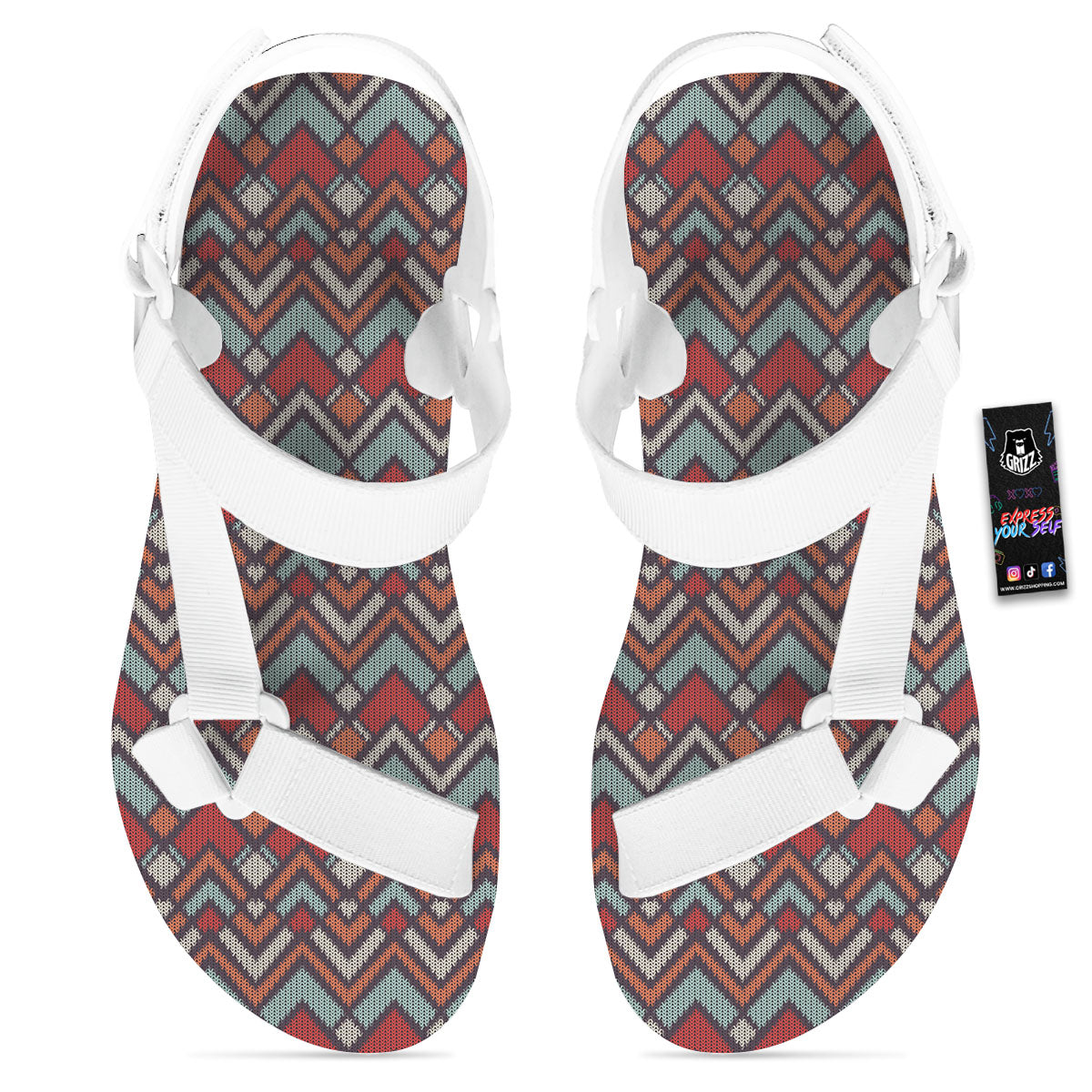 Inspired Native Tribal Print Pattern White Open Toe Sandals-grizzshop