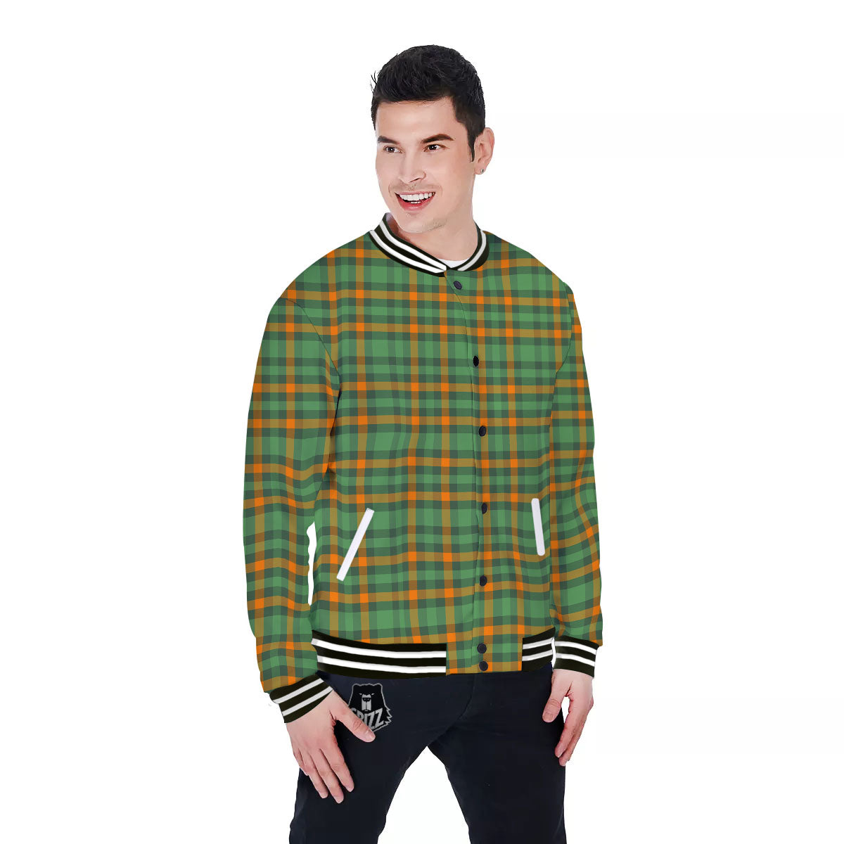 Irish Plaid Themed Print Pattern Baseball Jacket-grizzshop