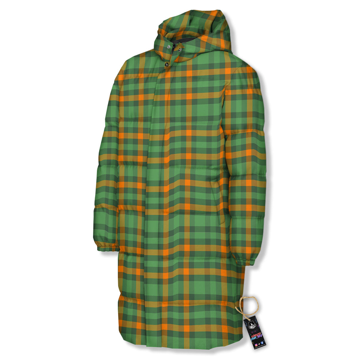 Irish Plaid Themed Print Pattern Long Down Jacket-grizzshop