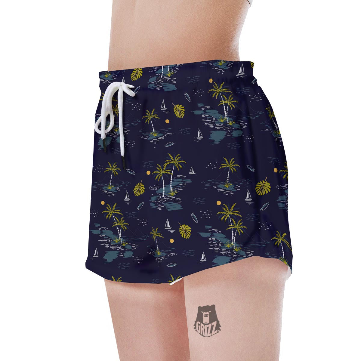 Island Palm Tree Hawaiian Print Women's Shorts-grizzshop