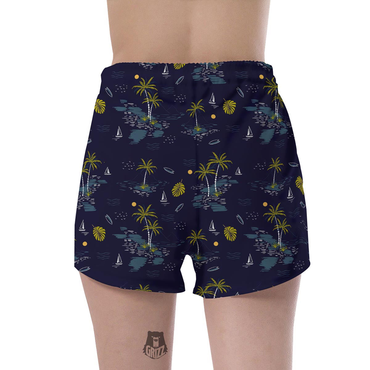 Island Palm Tree Hawaiian Print Women's Shorts-grizzshop