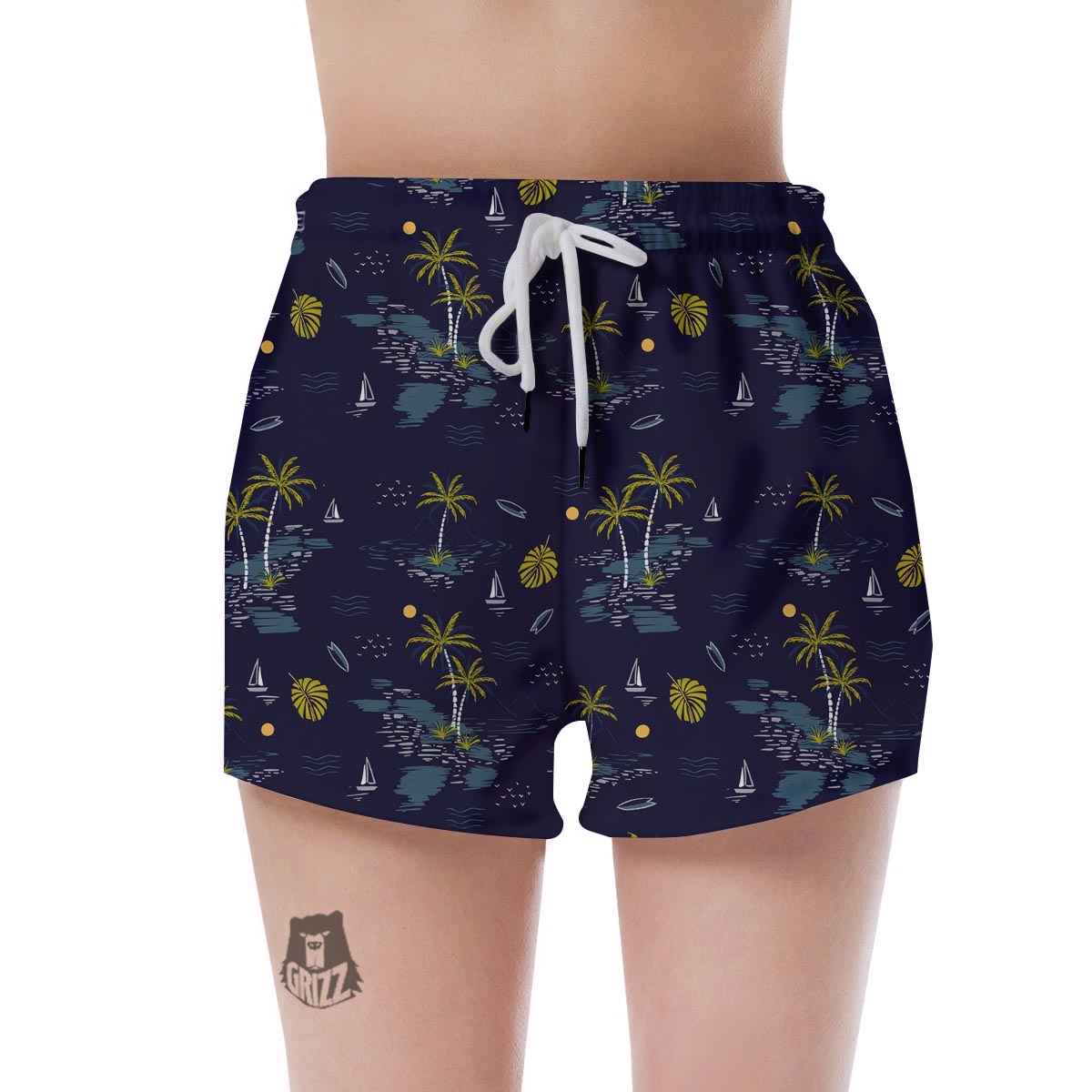 Island Palm Tree Hawaiian Print Women's Shorts-grizzshop