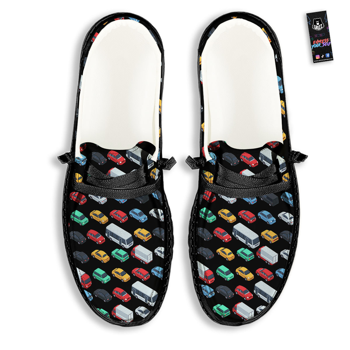 Isometric Cars Colorful Print Pattern Black Loafers-grizzshop