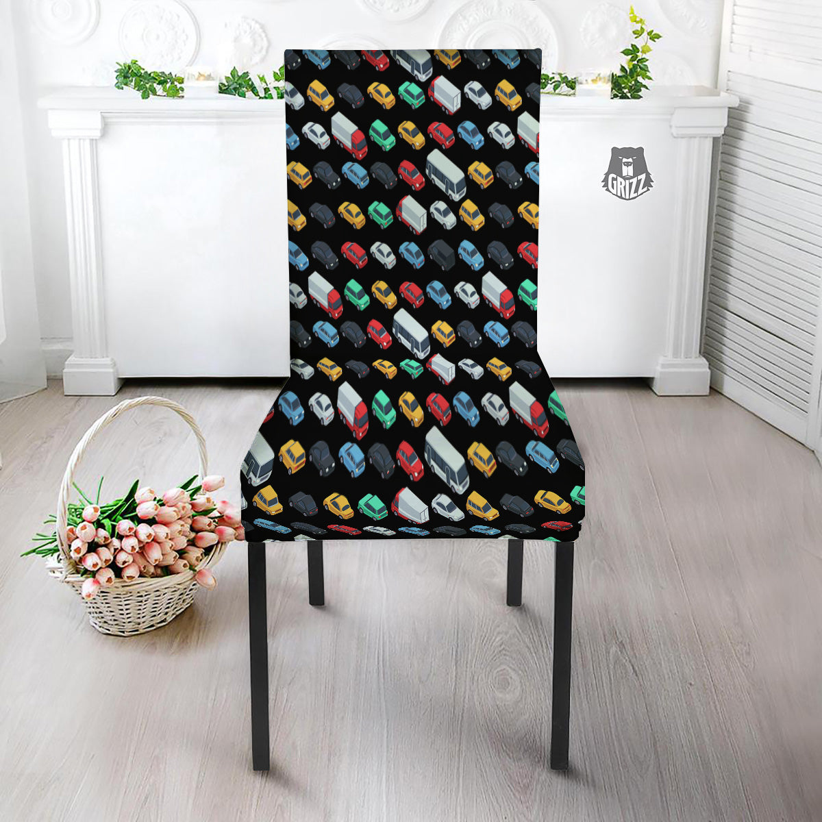 Isometric Cars Colorful Print Pattern Dining Chair Slipcover-grizzshop