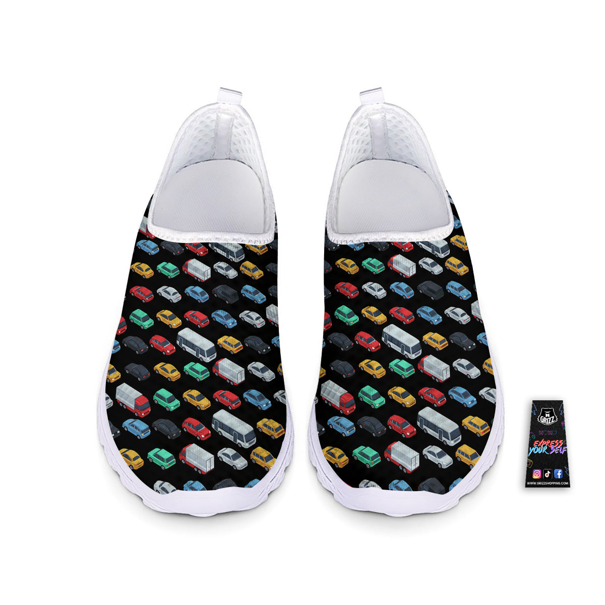 Isometric Cars Colorful Print Pattern Nurse Shoes-grizzshop