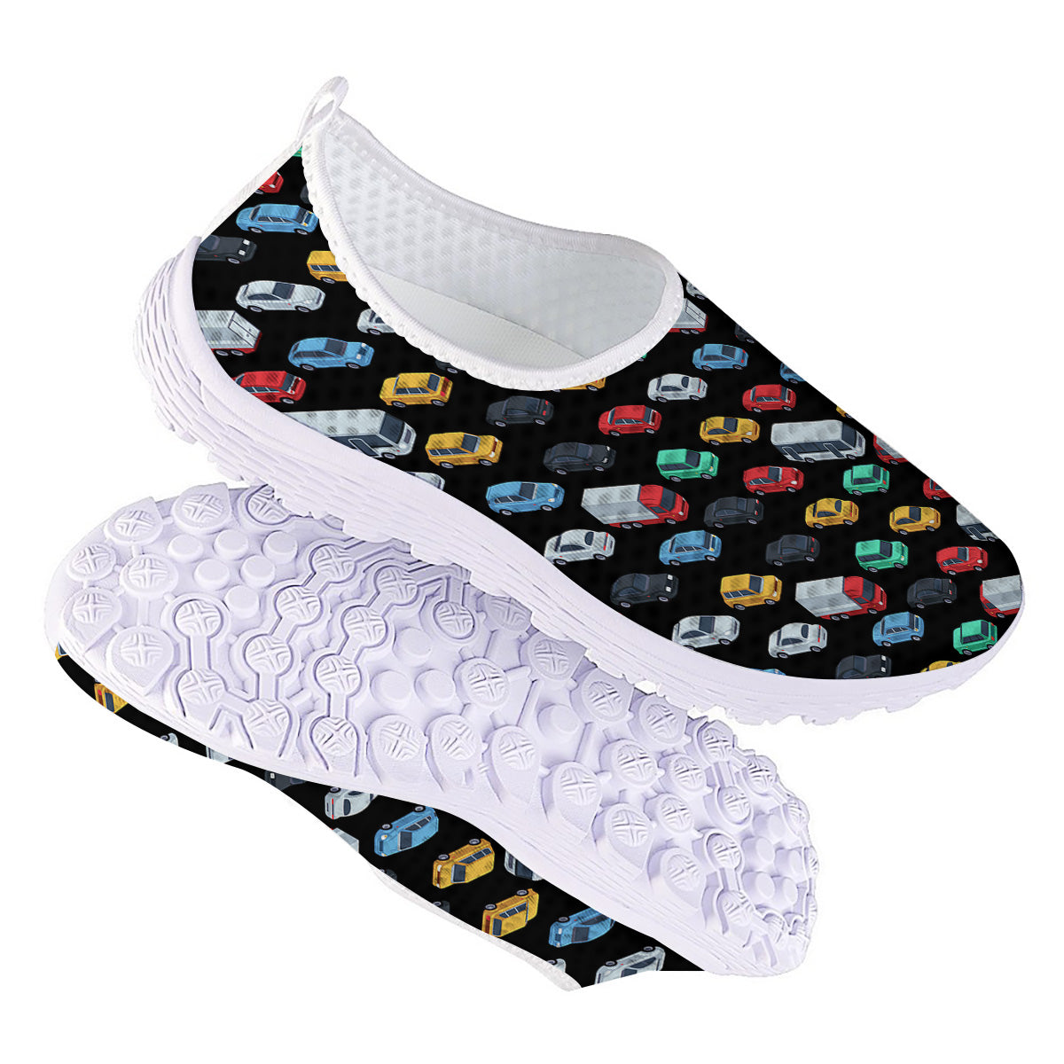 Isometric Cars Colorful Print Pattern Nurse Shoes-grizzshop