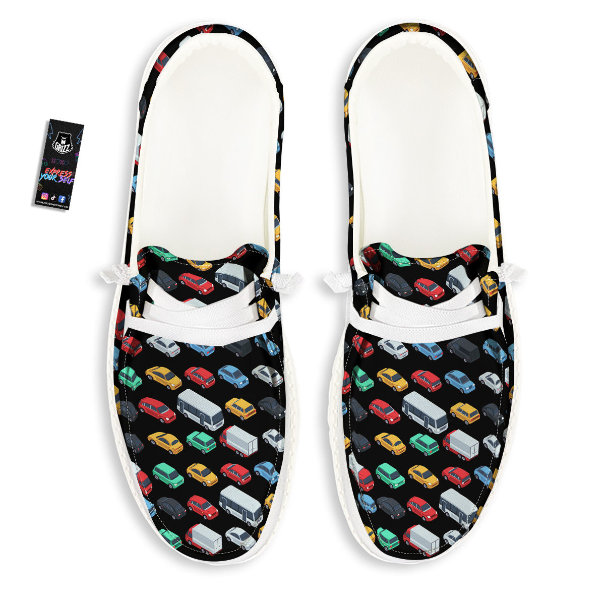 Isometric Cars Colorful Print Pattern White Loafers-grizzshop