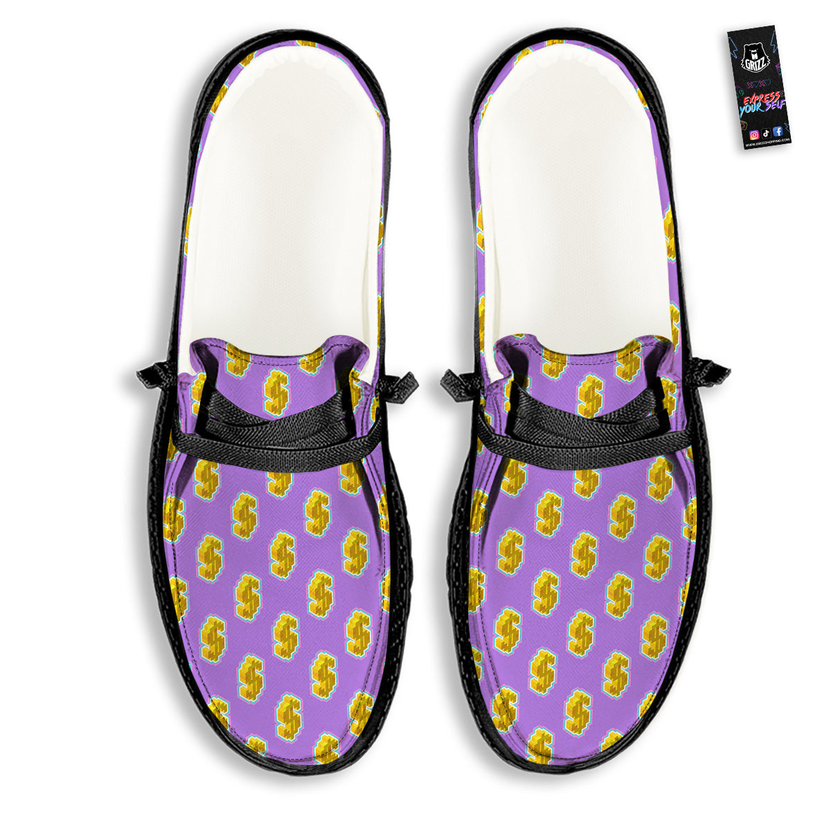 Isometric Gold Dollar Print Pattern Black Loafers-grizzshop