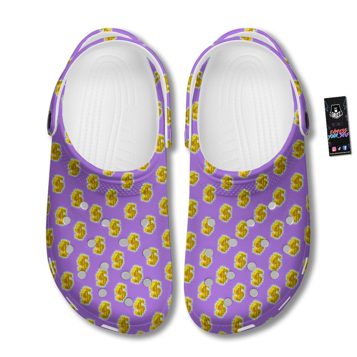 Isometric Gold Dollar Print Pattern Clog-grizzshop