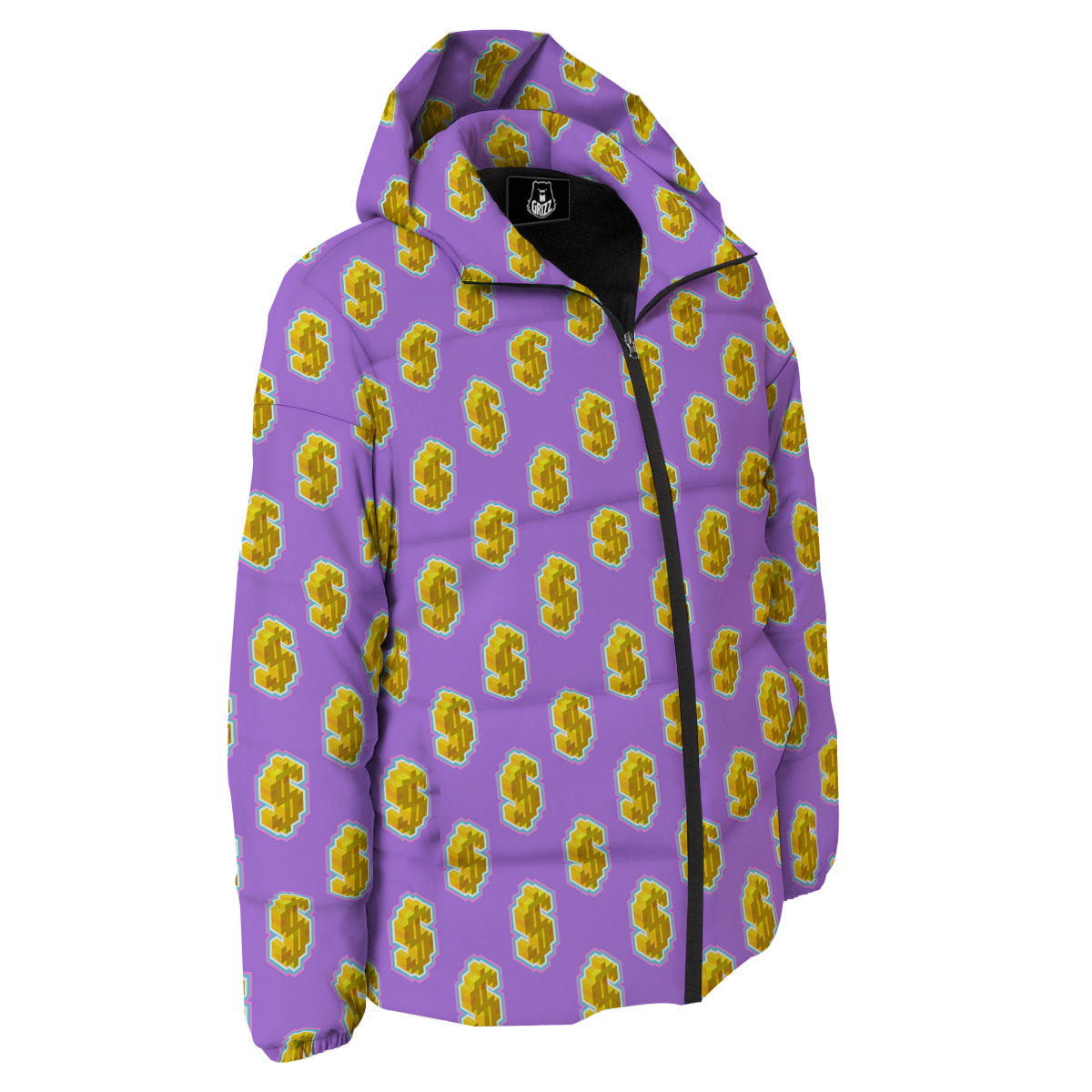 Isometric Gold Dollar Print Pattern Down Jacket-grizzshop