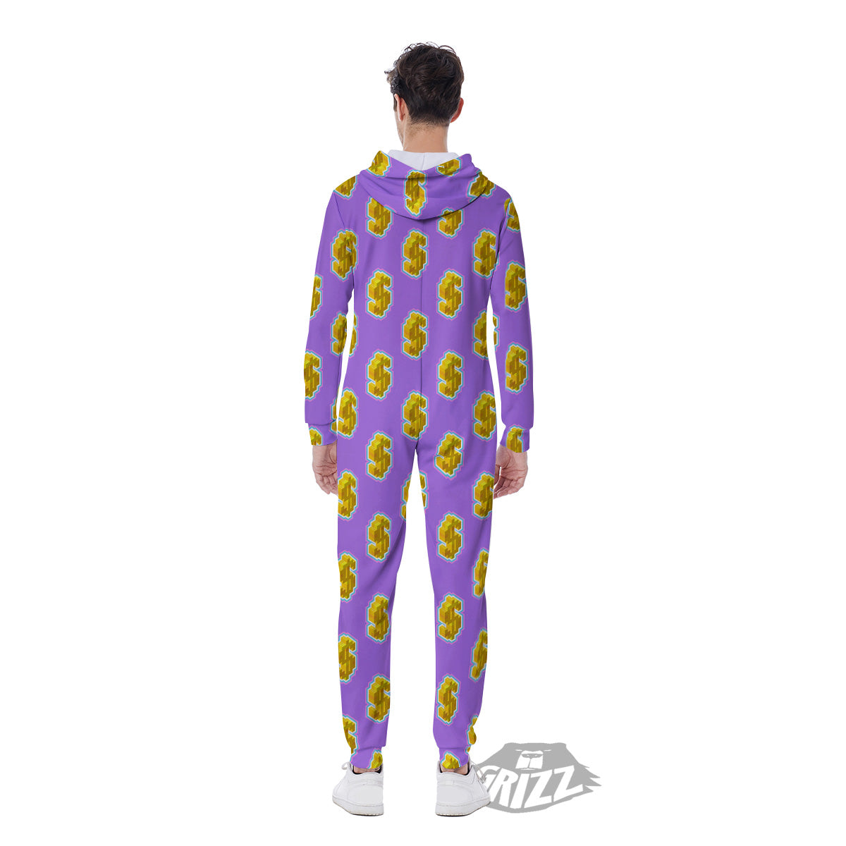 Isometric Gold Dollar Print Pattern Men's Jumpsuit-grizzshop