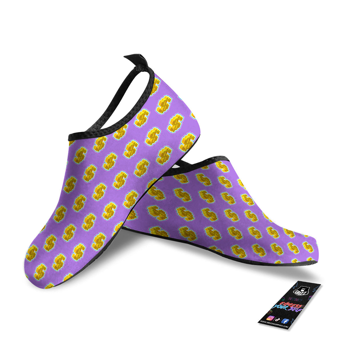 Isometric Gold Dollar Print Pattern Water Shoes-grizzshop