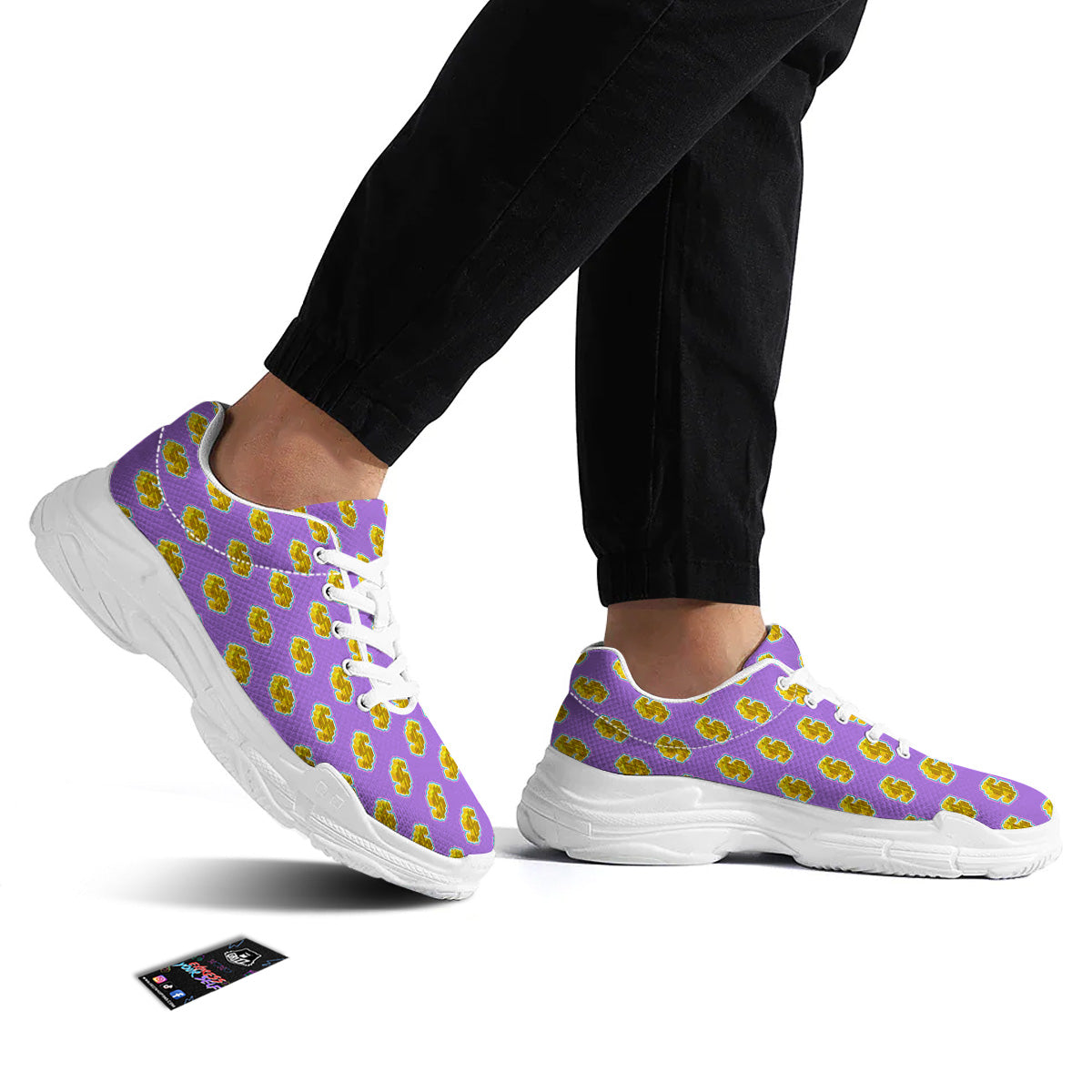 Isometric Gold Dollar Print Pattern White Chunky Shoes-grizzshop
