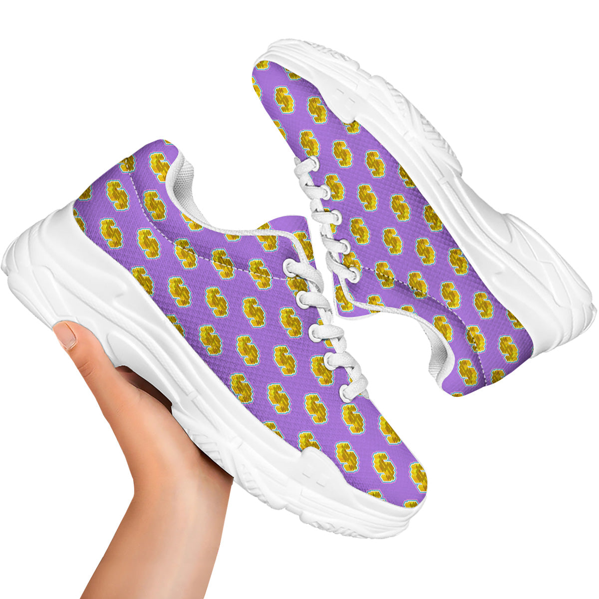 Isometric Gold Dollar Print Pattern White Chunky Shoes-grizzshop
