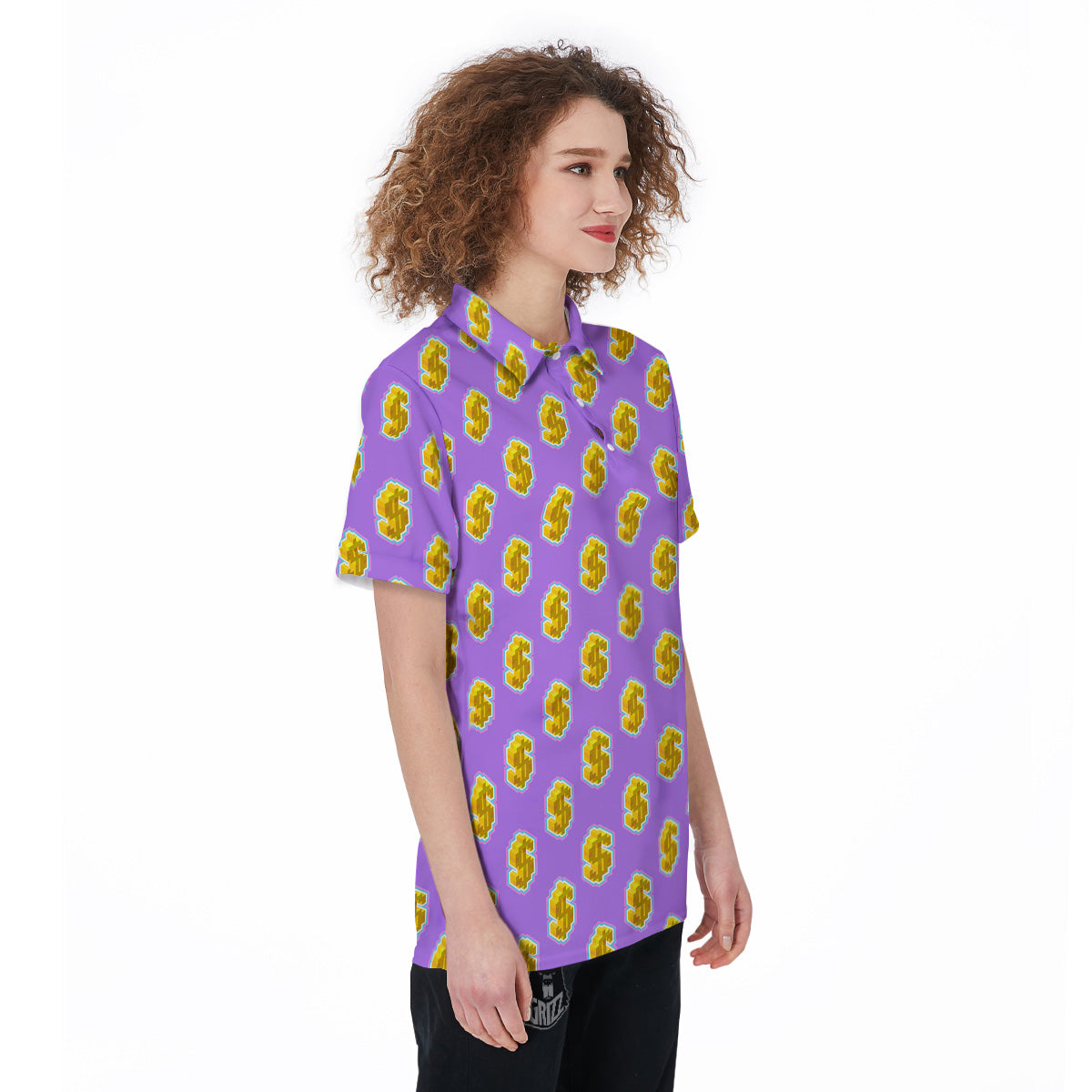 Isometric Gold Dollar Print Pattern Women's Golf Shirts-grizzshop