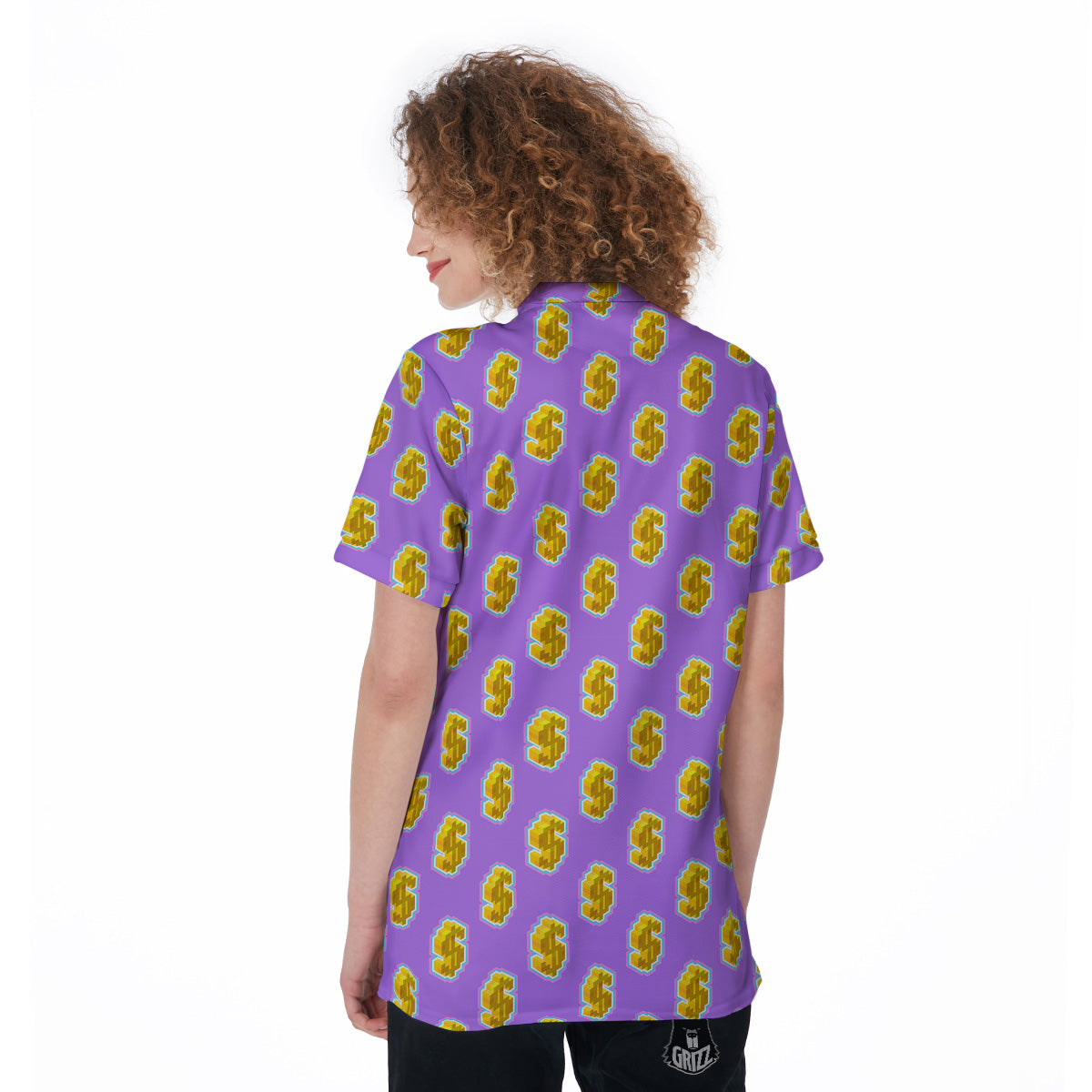 Isometric Gold Dollar Print Pattern Women's Golf Shirts-grizzshop