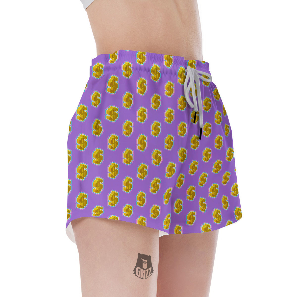 Isometric Gold Dollar Print Pattern Women's Shorts-grizzshop