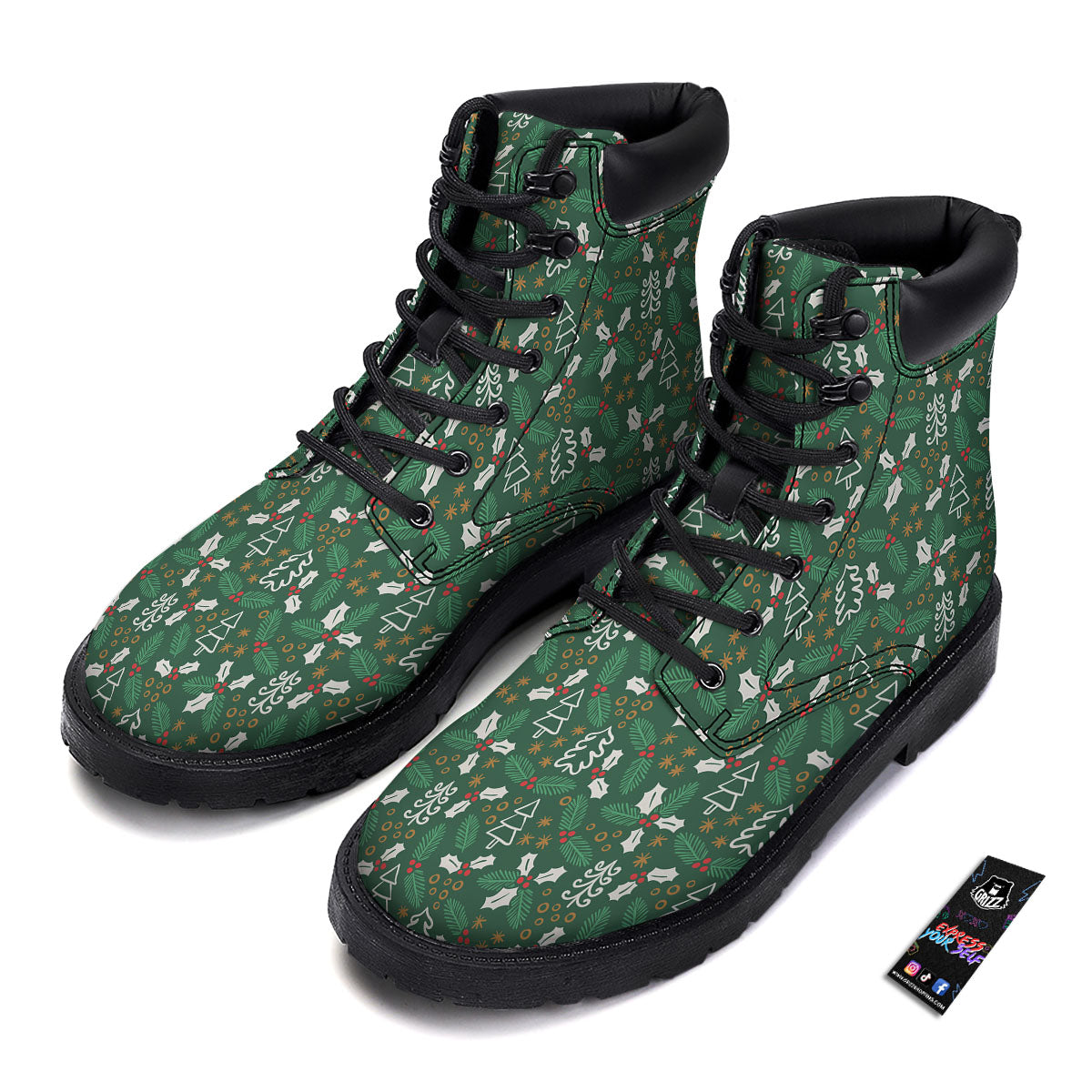 Ivy Leaf Christmas Print Pattern Boots-grizzshop
