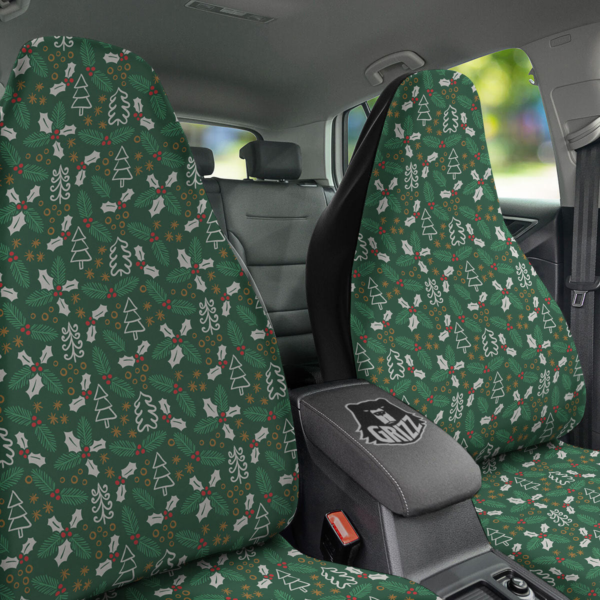 Ivy Leaf Christmas Print Pattern Car Seat Covers-grizzshop