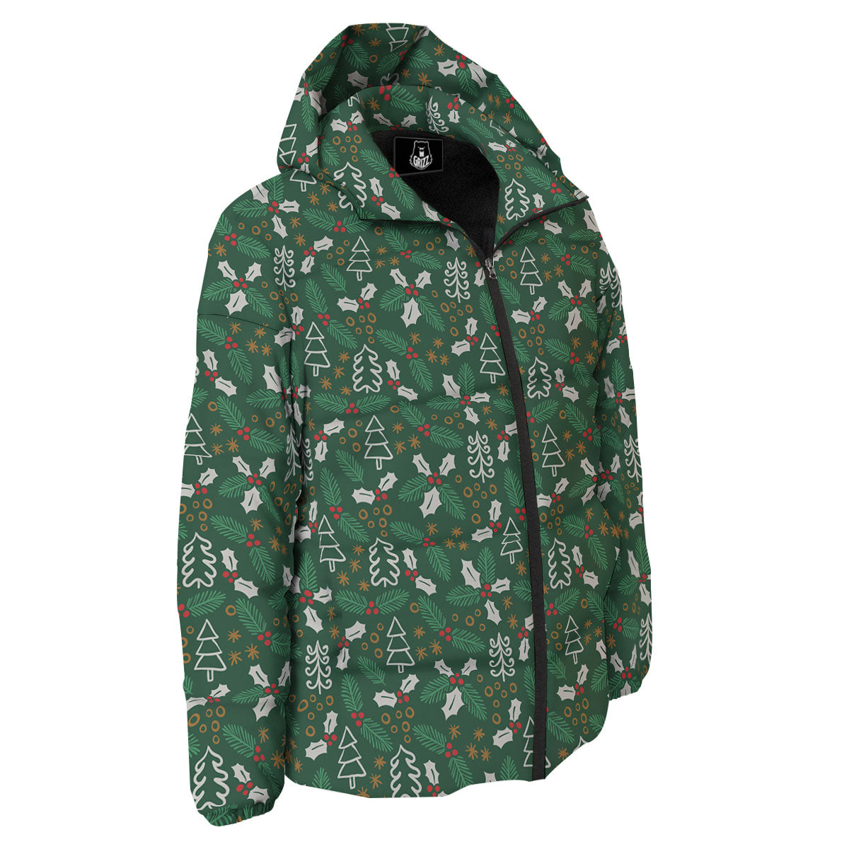 Ivy Leaf Christmas Print Pattern Down Jacket-grizzshop