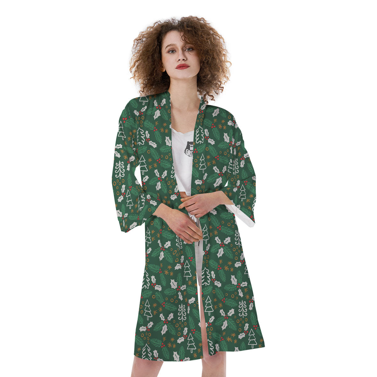 Ivy Leaf Christmas Print Pattern Kimono-grizzshop