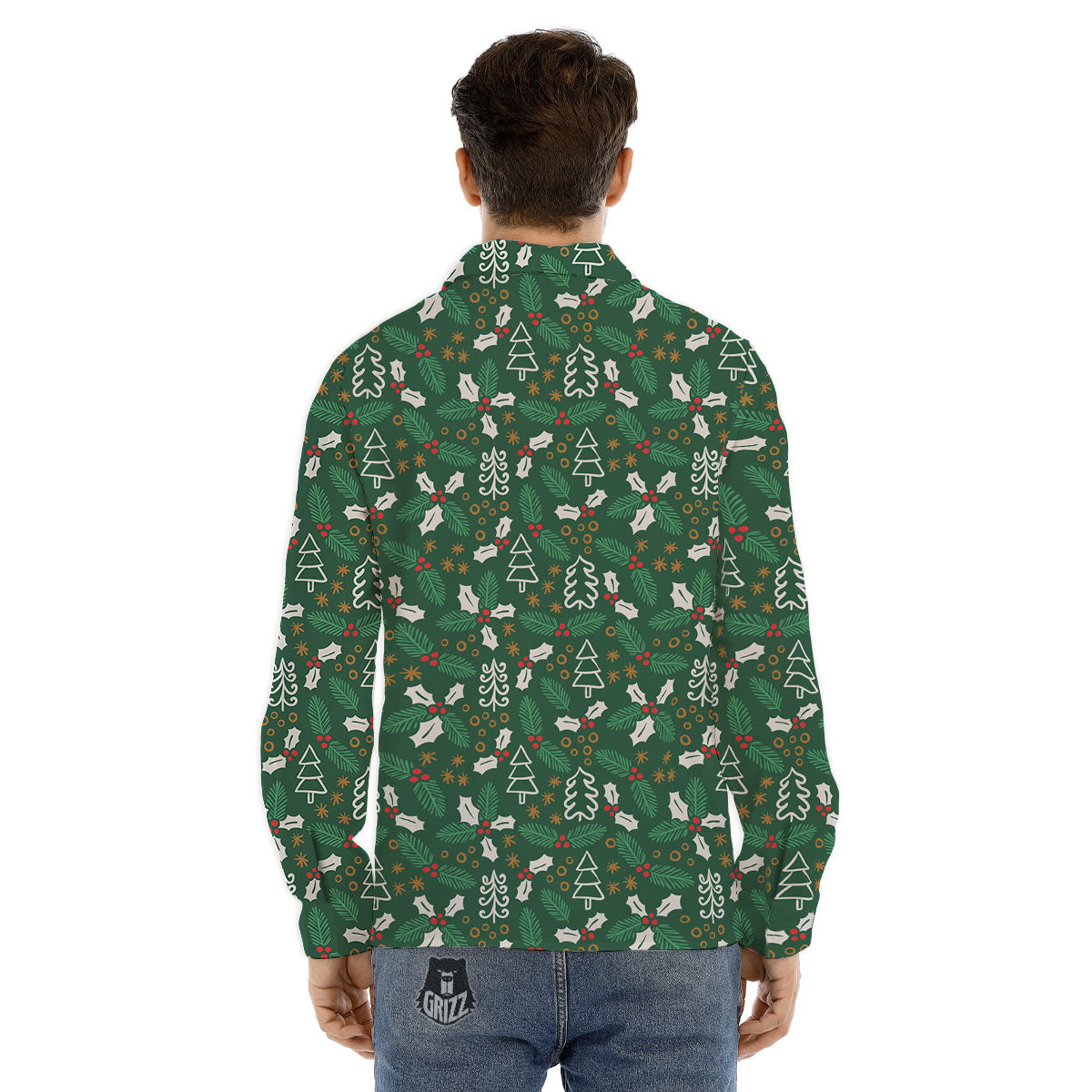 Ivy Leaf Christmas Print Pattern Men's Dress Shirts-grizzshop