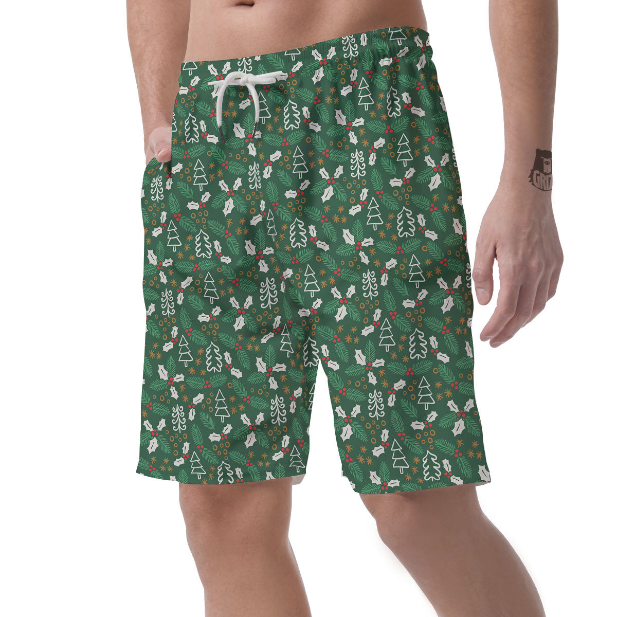 Ivy Leaf Christmas Print Pattern Men's Shorts-grizzshop