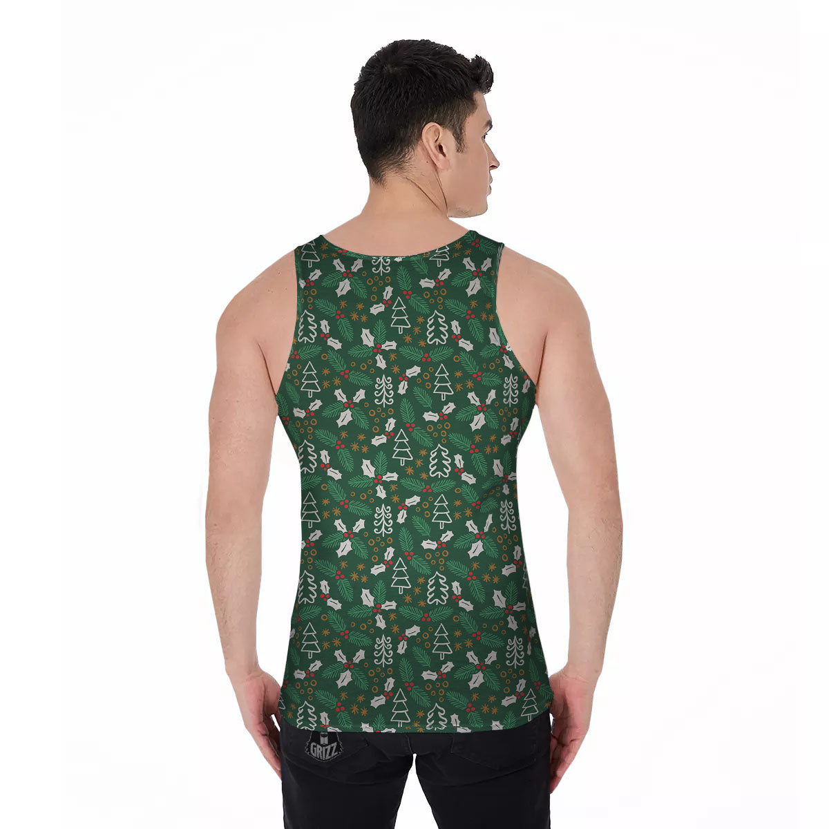 Ivy Leaf Christmas Print Pattern Men's Tank Top-grizzshop