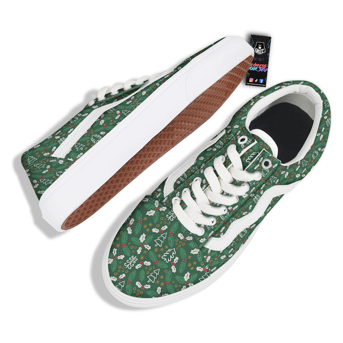 Ivy Leaf Christmas Print Pattern Skate Shoes-grizzshop