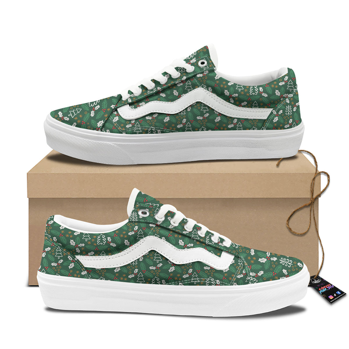 Ivy Leaf Christmas Print Pattern Skate Shoes-grizzshop