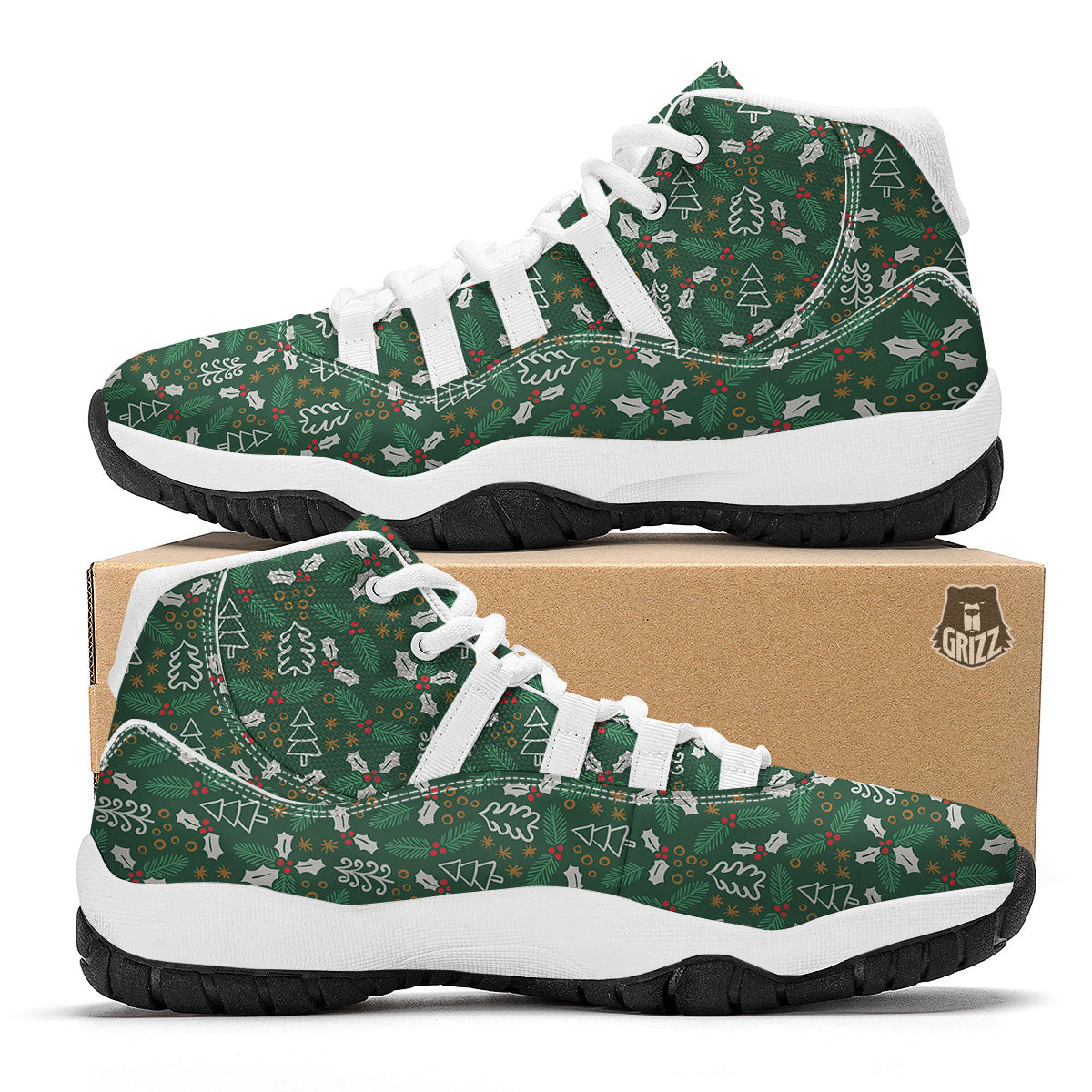 Ivy Leaf Christmas Print Pattern White Bball Shoes-grizzshop
