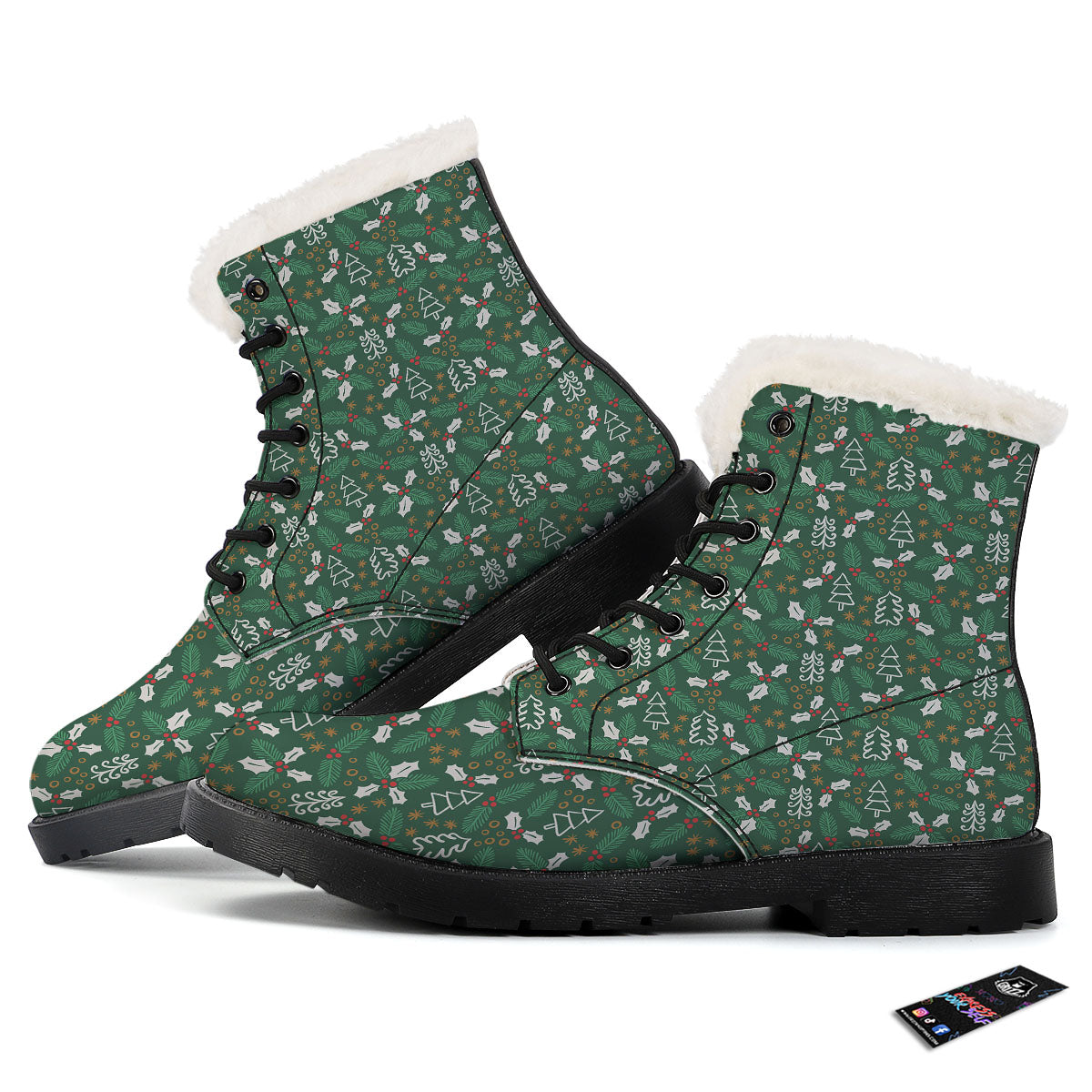 Ivy Leaf Christmas Print Pattern Winter Boots-grizzshop