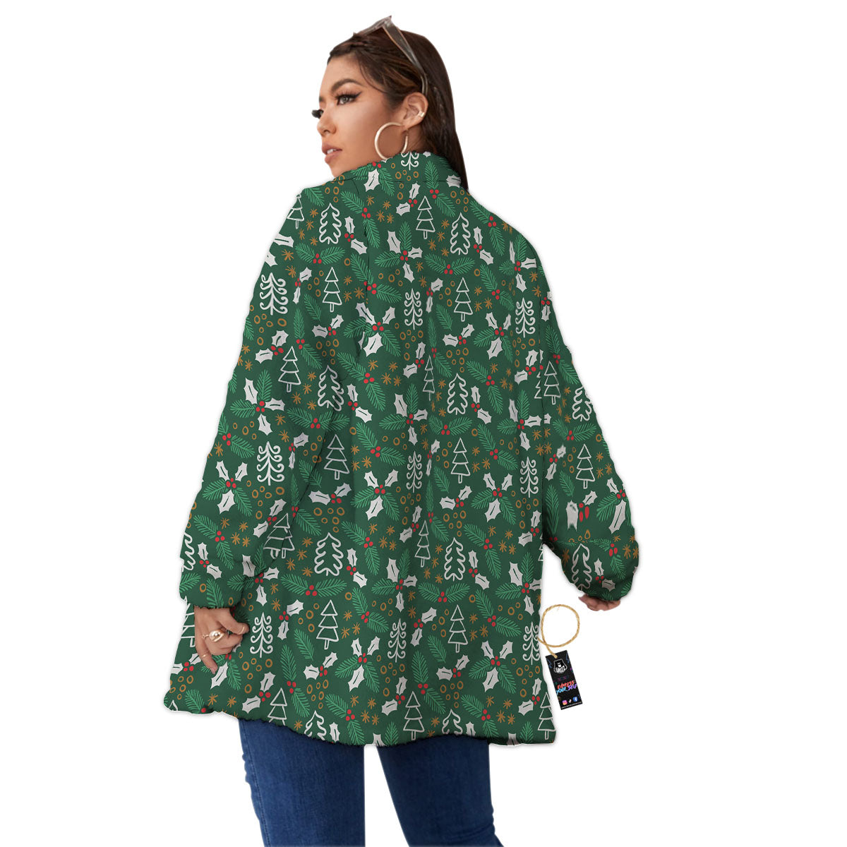 Ivy Leaf Christmas Print Pattern Women's Sherpa Jacket-grizzshop