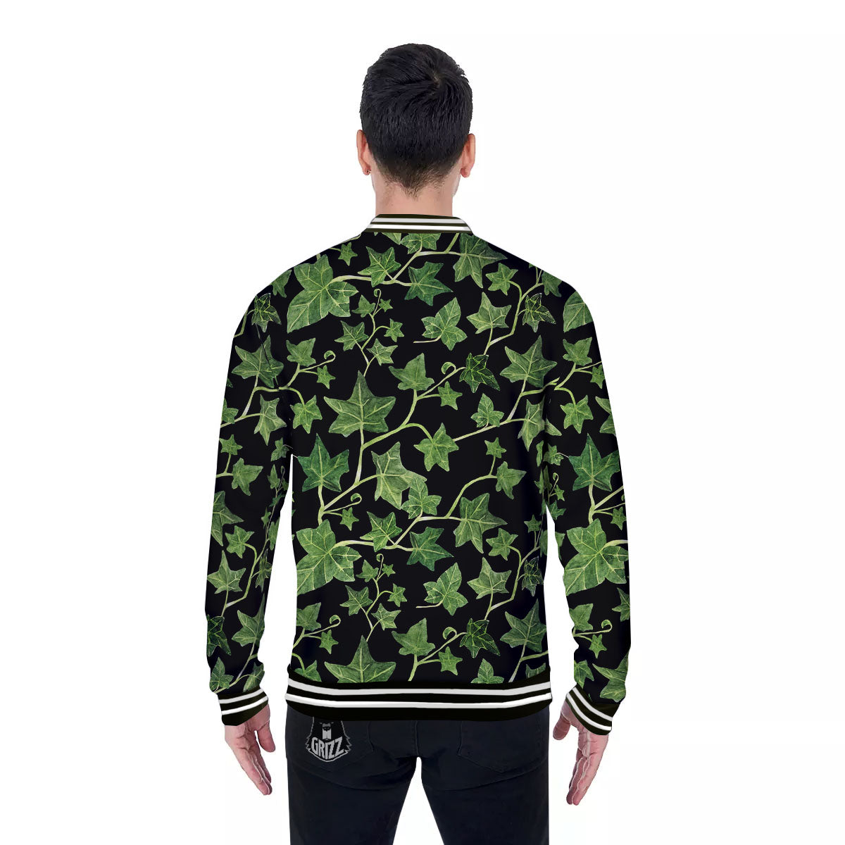 Ivy Leaf Green Print Baseball Jacket-grizzshop