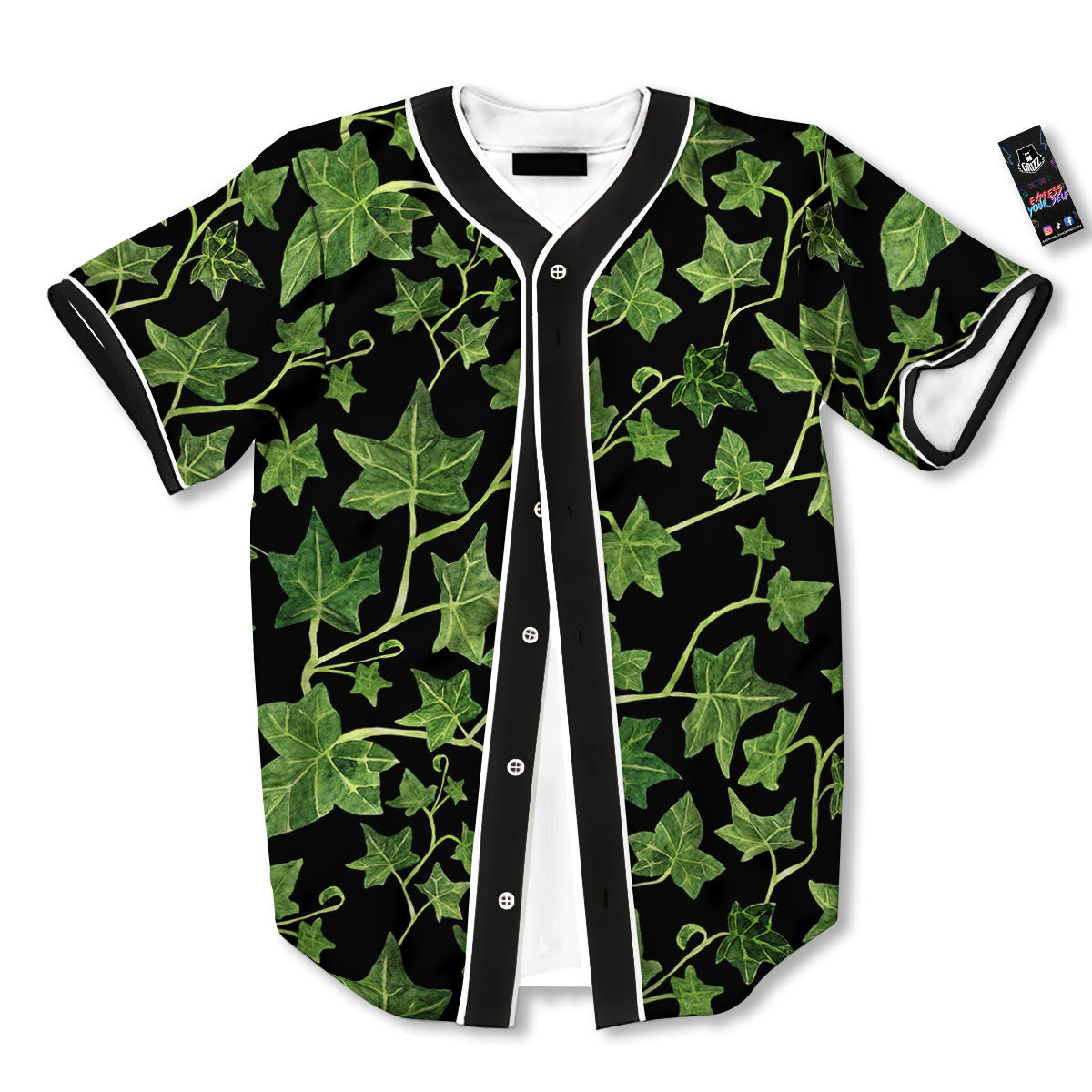 Ivy Leaf Green Print Baseball Jersey-grizzshop