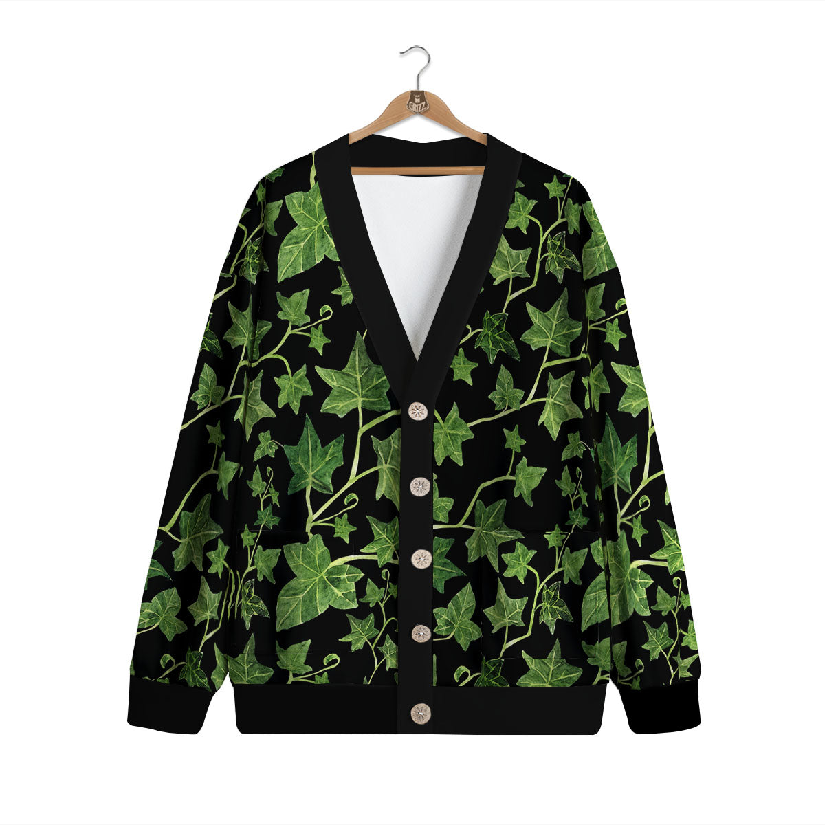 Ivy Leaf Green Print Cardigan-grizzshop