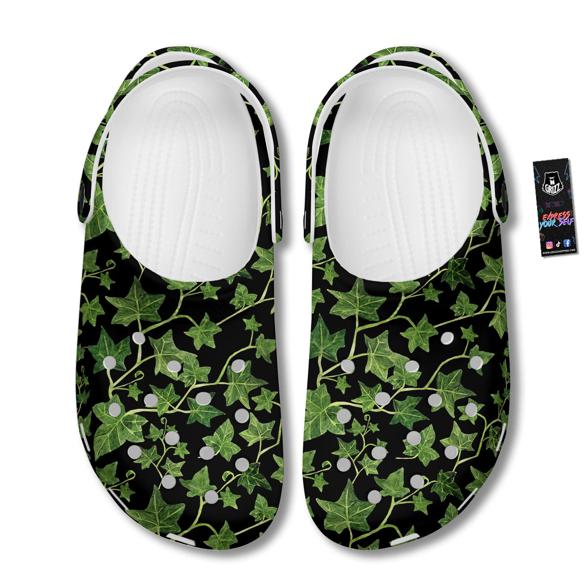 Ivy Leaf Green Print Clog-grizzshop