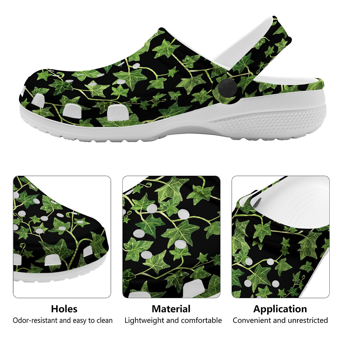 Ivy Leaf Green Print Clog-grizzshop