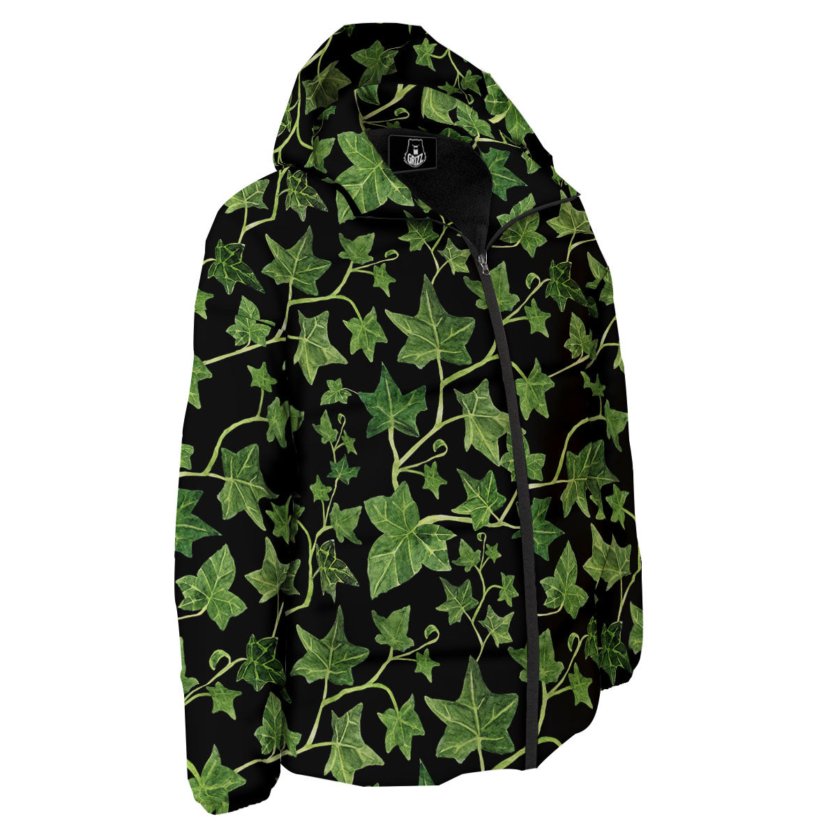 Ivy Leaf Green Print Down Jacket-grizzshop