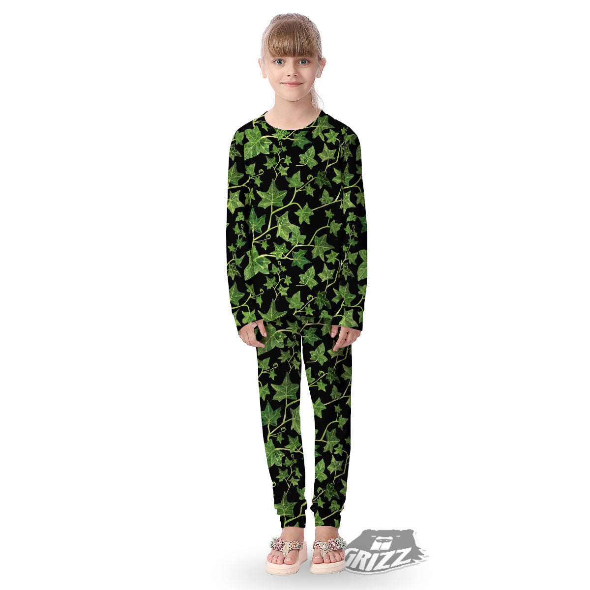 Ivy Leaf Green Print Kid's Pajamas-grizzshop