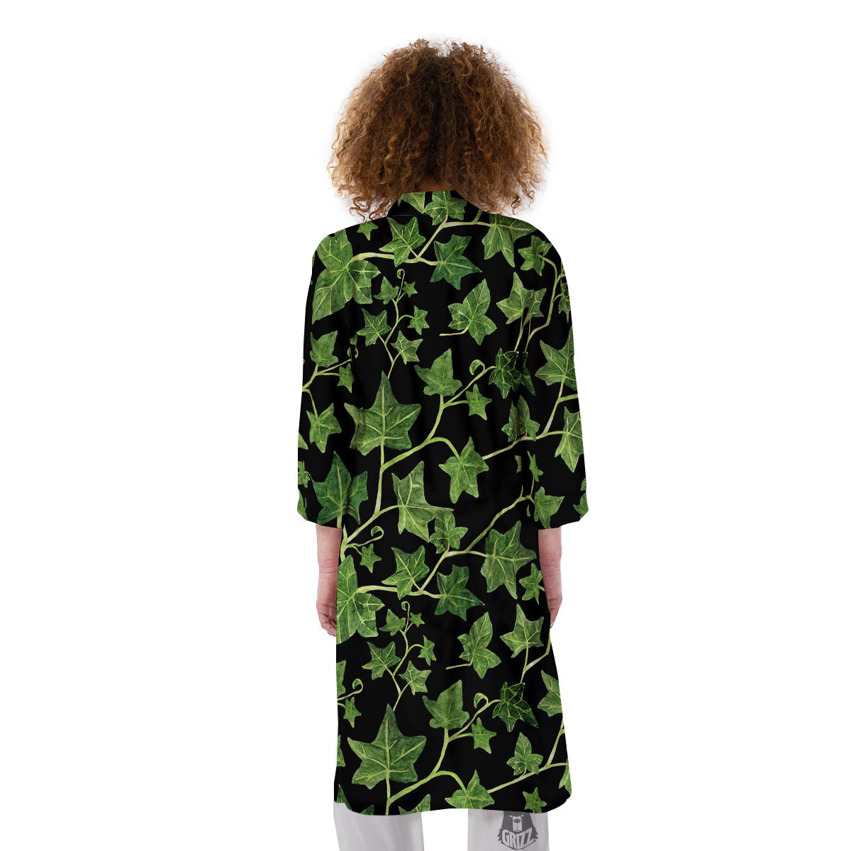 Ivy Leaf Green Print Kimono-grizzshop