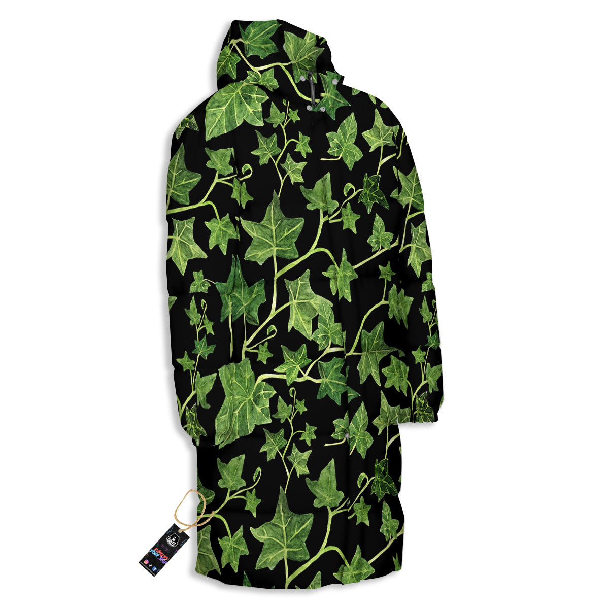 Ivy Leaf Green Print Long Down Jacket-grizzshop