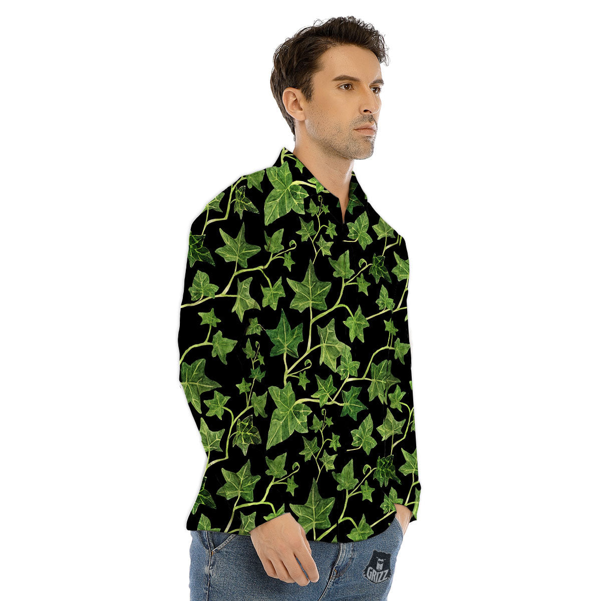 Ivy Leaf Green Print Men's Dress Shirts-grizzshop
