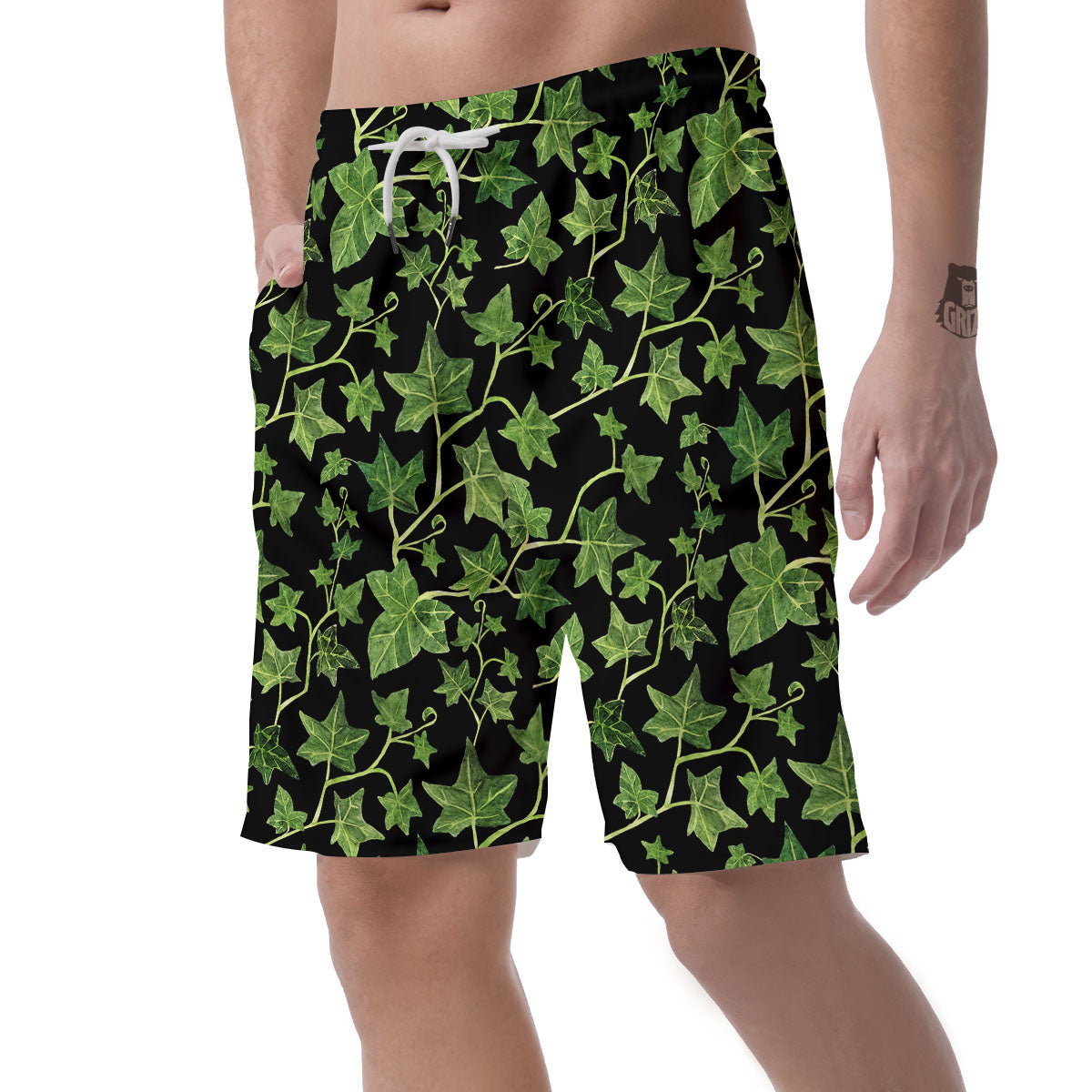 Ivy Leaf Green Print Men's Shorts-grizzshop