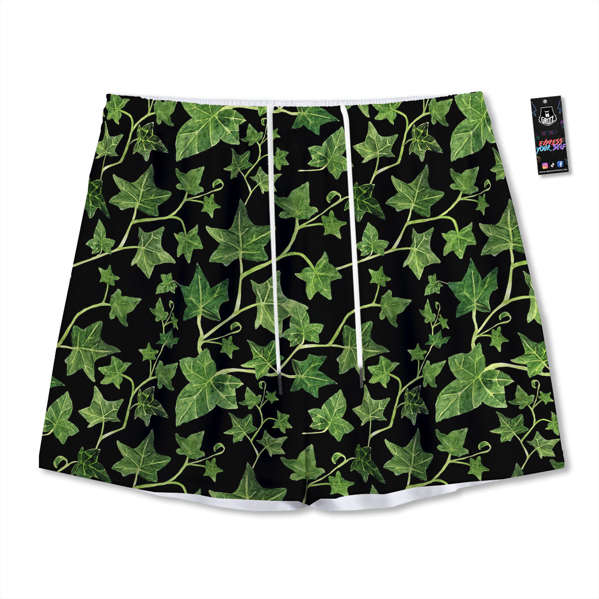 Ivy Leaf Green Print Mesh Shorts