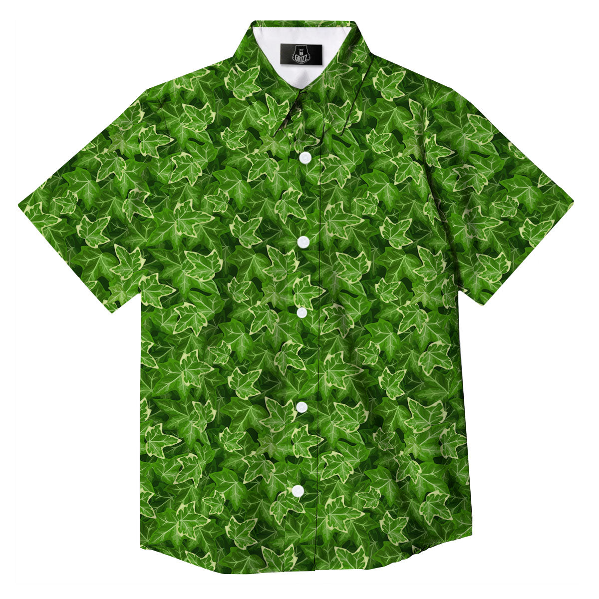Ivy Leaf Green Print Pattern Button Up Shirt-grizzshop