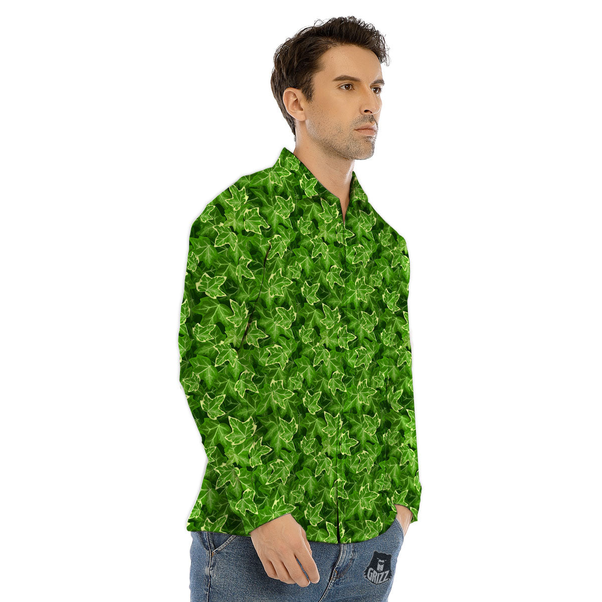 Ivy Leaf Green Print Pattern Men's Dress Shirts-grizzshop