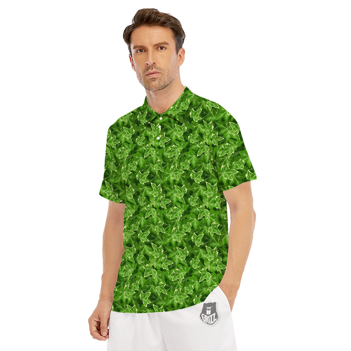 Ivy Leaf Green Print Pattern Men's Golf Shirts-grizzshop