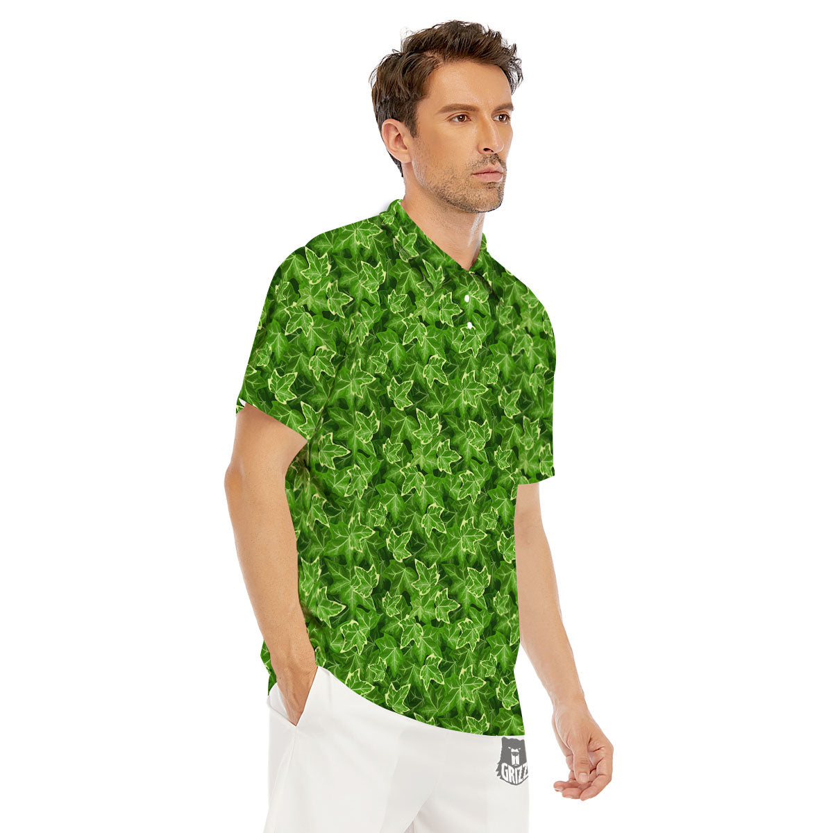 Ivy Leaf Green Print Pattern Men's Golf Shirts-grizzshop