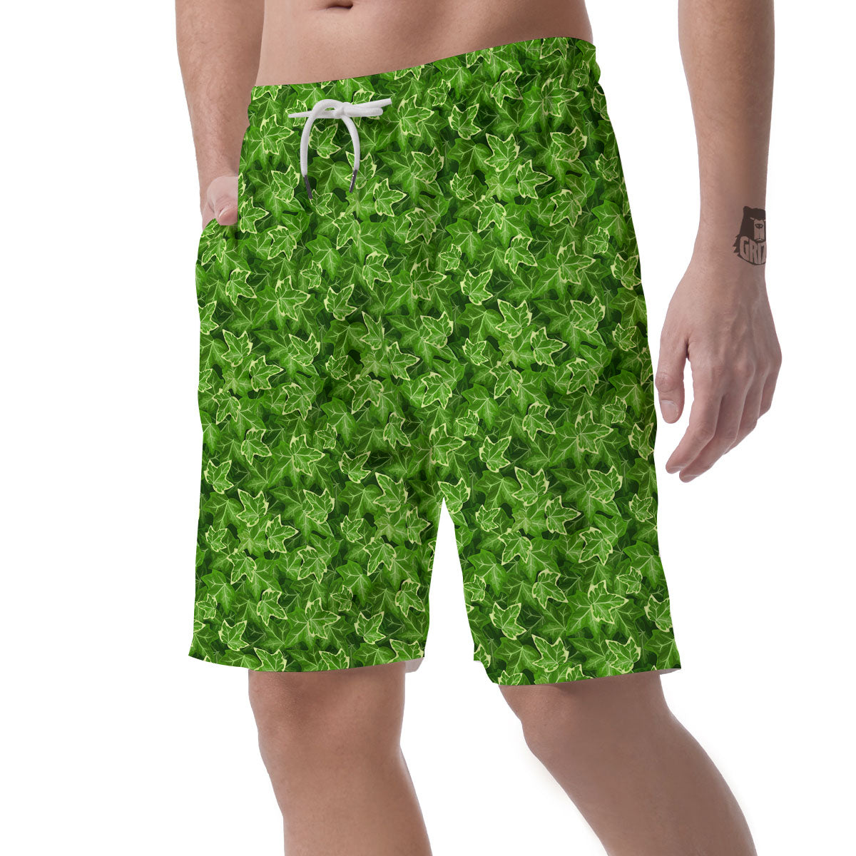 Ivy Leaf Green Print Pattern Men's Shorts-grizzshop